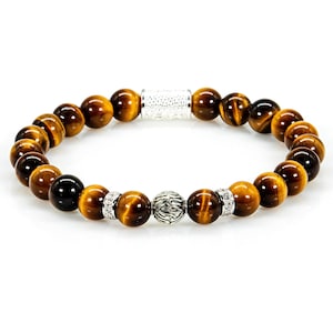 Tiger Eye 925 Sterling Silver Bracelet Bead Bracelet Beads Ball Spacer Ring 8 mm