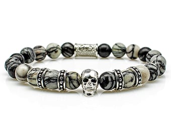 Netstone Bracelet Bracelet Pearl bracelet skull silver 8 mm stainless steel