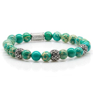 Jasper bracelet Bracelet beaded bracelet green silver 8 mm stainless steel spacer