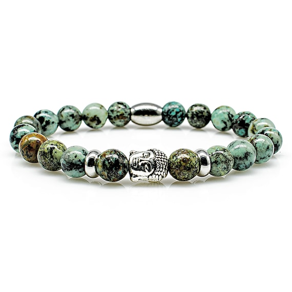 Coastal Jewelry Men's African Turquoise Stone Gold Plated Stainless Steel  Accents Beaded Stretch Bracelet (12mm) - Walmart.com