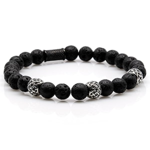 Lava Bracelet Bracelet Pearl bracelet black ball 8 mm stainless steel spacer