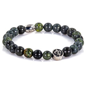 Groene Serpentine Armband Armband Parel armband Kralen Florentijnse lelie zilver 8 mm roestvrij staal
