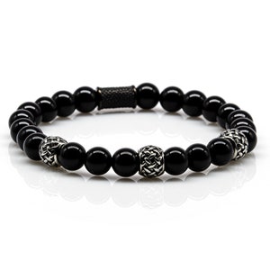 Onyx bracelet Bracelet pearl bracelet black silver 8 mm stainless steel spacer