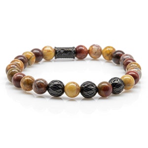 Jasper Bracelet Bracelet Bead Bracelet Picasso Beads Ball Black Women Men 8 mm stainless steel