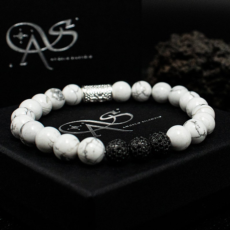 Beads Ball Black 8mm CZ Howlith 925 Sterling Silver Bracelet Bracelet Beaded Bracelet Class A