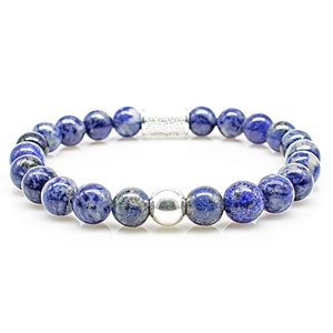 Sodalite 925 Sterling Silver Gold 18k Gold Plated Bracelet Pearl Bracelet Blue Beads Ball 8 mm