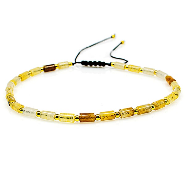 Bracelet topaze jaune bracelet lacé bracelet de perles femmes hommes 3 x 5 mm perles 2 mm boule 16 carats plaqué or