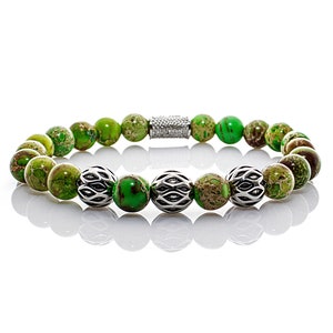 Jasper bracelet Bracelet pearl bracelet green beads ball silver 8 mm stainless steel