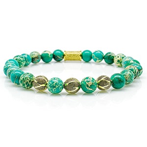 Jasper 925 sterling silver bracelet bracelet pearl bracelet green beads ball 18k gold 8 mm