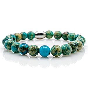 Jasper Bracelet Pearl Bracelet Women Men 8 mm Stainless Steel