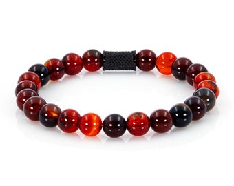 Pulseira de Ágata dos Sonhos, Pulseira com Contas de Ágata, Unissex, 8 mm, Aço Inoxidável