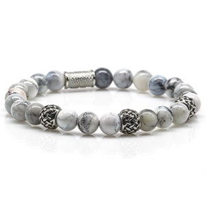 Agate Bracelet Bracelet Pearl bracelet silver 8 mm stainless steel spacer