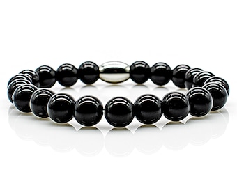 Onyx Bracelet Pearl Bracelet Black Women Men 8 mm Stainless Steel