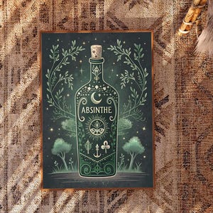 Absinthe Alcohol Mystical Tarot Art Print | Bar Cart & Home Bar Decor | Pobieranie cyfrowe | Prezent dla miłośnika koktajli | Sztuka ścienna Speakeasy