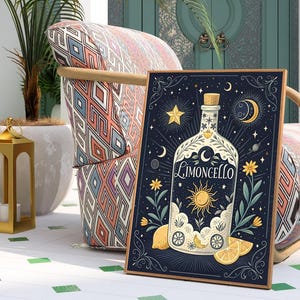 Limoncello Alkohol Mistyczny Tarot Art Print | Bar Cart & Home Bar Decor | Pobieranie cyfrowe | Prezent dla Miłośników Koktajli | Sztuka ścienna Speakeasy