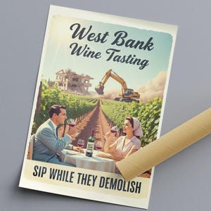West Bank Wine Tasting – Free Palestine Poster | Political Art Print | Anti-Zionist Resistance Wall Decor Sharp Anti-Colonial Satirical