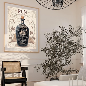 Rum Alkohol Mistyczny Tarot Sztuka Wydruk | Wózek Barowy i Dekoracja Domowego Baru | Pobieranie Cyfrowe | Prezent Miłośnika Koktajli | Sztuka Ścienna Speakeasy