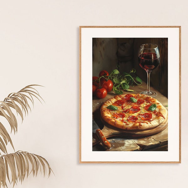 Symphonie gastronomique : Sérénade de pizza et de vin, peinture à l'huile de pizza Poster