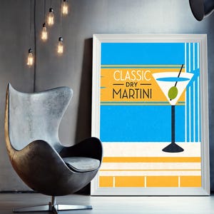 Sunny Martini Hour | Kolorowy plakat koktajlowy do nowoczesnych przestrzeni | Bar Cart & Home Bar Decor | Pobieranie cyfrowe