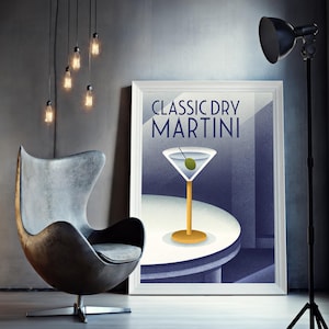 Elegancja Midnight Martini | Klasyczny wydruk artystyczny koktajlu do domowego baru | Wózek barowy i wystrój domowego baru | Pobieranie cyfrowe