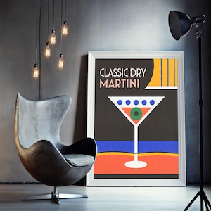 Klasyczny koktajl Dry Martini Color Symphony | Pop Modern Martini Artwork | Bar Cart & Home Bar Decor | Pobieranie cyfrowe