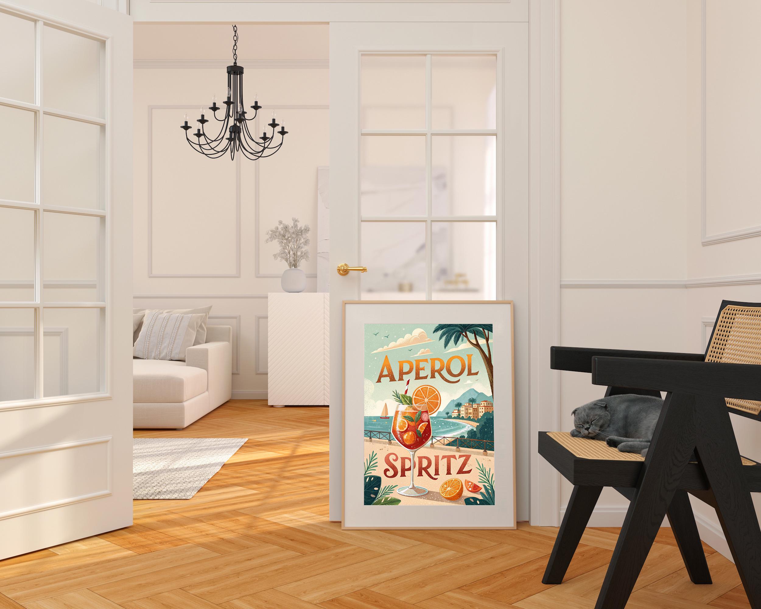 Aperol Spritz Colorful Print | Cocktail Wall Art for Bar Cart | Instant Download HD 300 DPI
