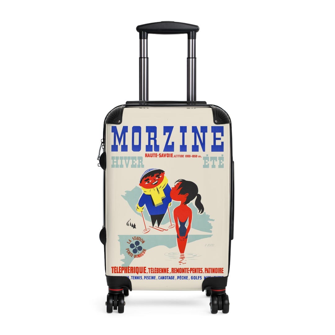 Vintage Travel Suitcase With Ski Resort Design, Luggage for Winter ...