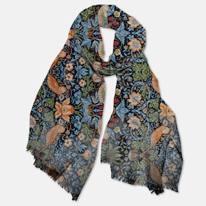 Strawberry Thief Scarf by William Morris – Pashmina-Style Wrap, Large Lightweight Shawl, Arts & Crafts Gift for Her - 100% Polyester