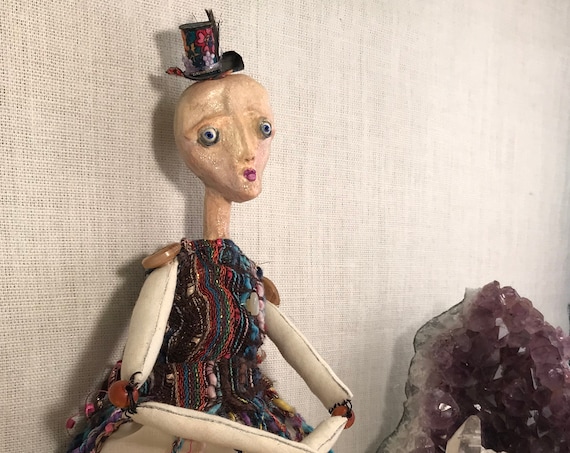 Traveling Gypsy/Hobo Posable Hand Crafted OOAK Clay Fabric Art Doll