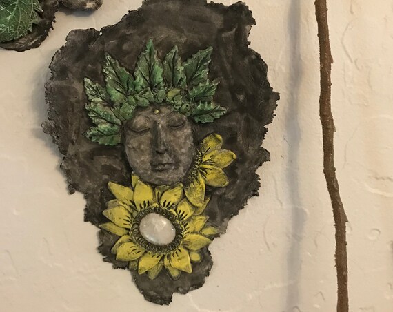 Flower Goddess w/ Moonstone, Wall Plaque, Hanging Art