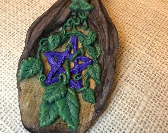 Hand Sculpted Tree Pentacle Kitchen Witch Spoon, Wood Burned Saying, Carved Design, Altar Decor, Magick Tools