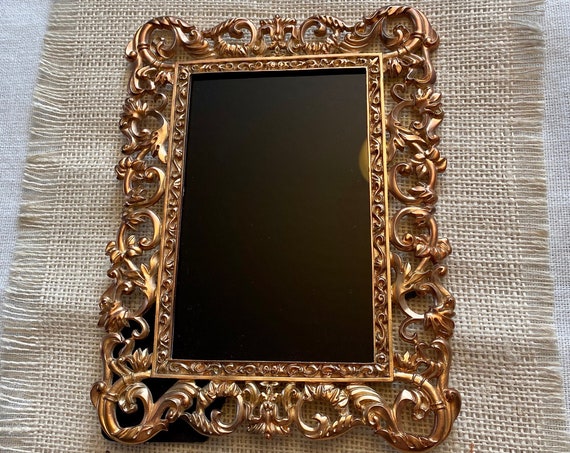 Vintage Frame Glass Scrying Mirror, Divination Mirror, Black Mirror Scrying Tool, Antique Glass Brass Frame