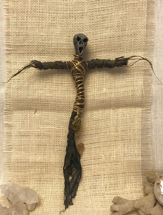 Gold Protection Doll w/ Polychrome Jasper, Hand Crafted, Altar Figurine, Art Doll, Spirit Doll, Voodoo Doll, Pagan, Wiccan, OOAK