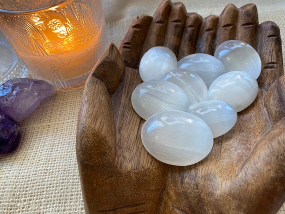 Selenite palm stone, Altar Tool, Spiritual tool, Voodoo, Pagan, Wiccan, Spirit Shaker