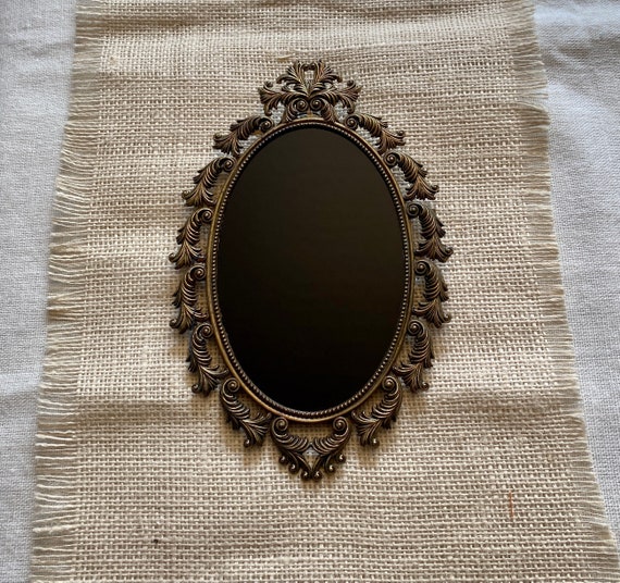 Vintage Frame Glass Scrying Mirror, Divination Mirror, Black Mirror Scrying Tool, Antique Glass Brass Frame