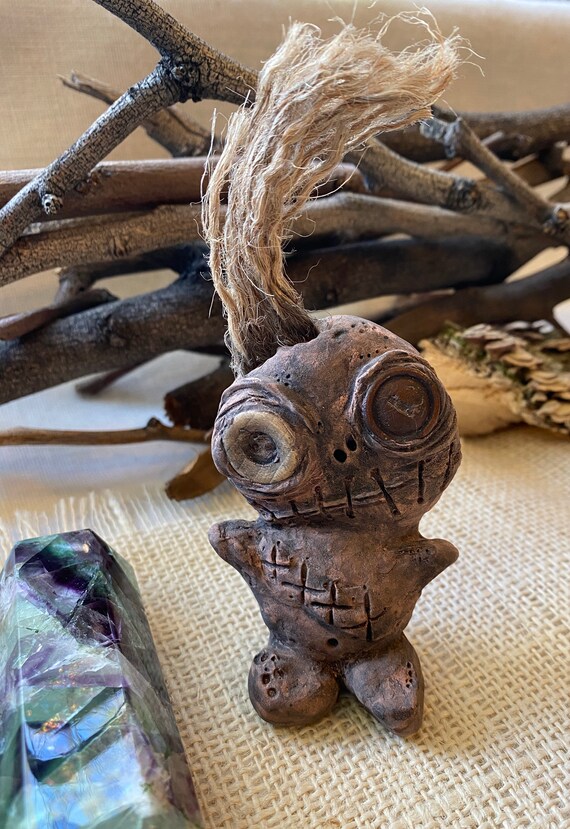 OOAK Mini Draxi Doll, Hand Crafted, Altar Figurine, Art Doll, Spirit Doll, Voodoo Doll, Pagan, Wiccan, Incense Holder