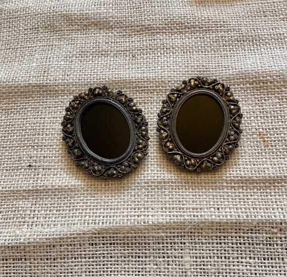 Vintage Frame Glass Scrying Mirror set, Divination Mirror, Black Mirror Scrying Tool, Antique Glass Brass Frame