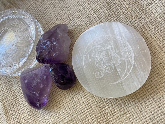 Selenite moon charging plate, Hand Crafted, Altar Tool, Spiritual tool, Voodoo, Pagan, Wiccan, Charging plate, Crystal