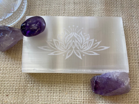 Lotus Selenite charging plate, Hand Crafted, Altar Tool, Spiritual tool, Voodoo, Pagan, Wiccan, Spirit Shaker