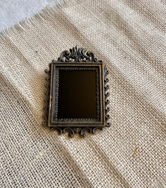 Vintage Frame Glass Scrying Mirror set, Divination Mirror, Black Mirror Scrying Tool, Antique Glass Brass Frame