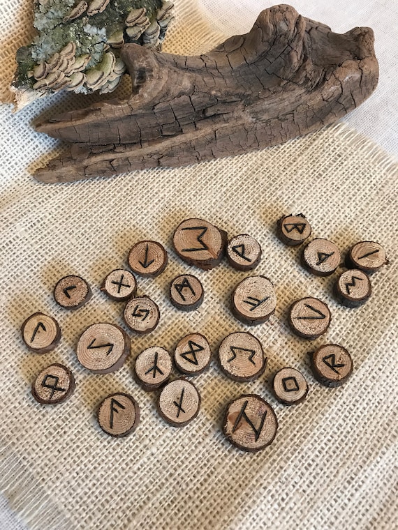 Runes Set Wood Burned Handcrafted Divination Altar Tool Pagan Wiccan Gift