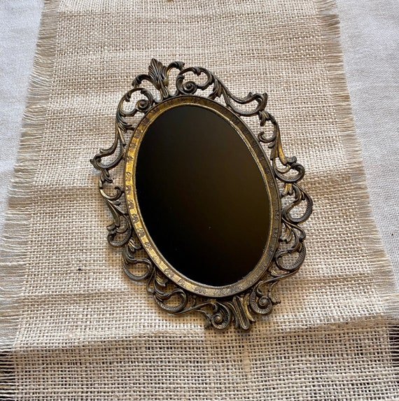 Vintage Frame Glass Scrying Mirror, Divination Mirror, Black Mirror Scrying Tool, Antique Glass Brass Frame