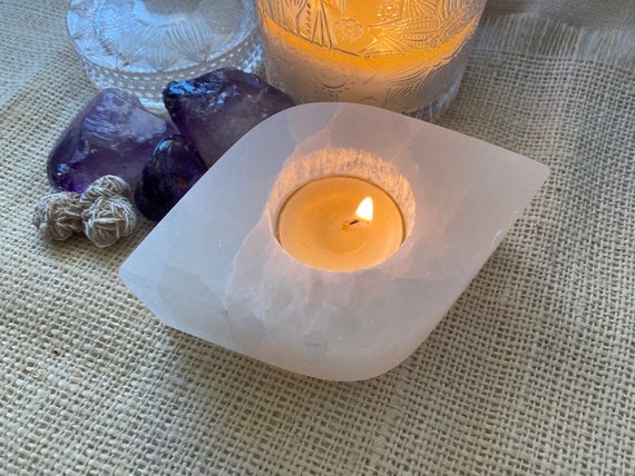 Selenite candle holder, Altar Tool, Spiritual tool, Voodoo, Pagan, Wiccan, Spirit Shaker