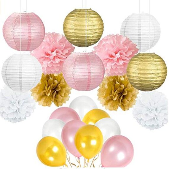 pink and gold paper lanterns