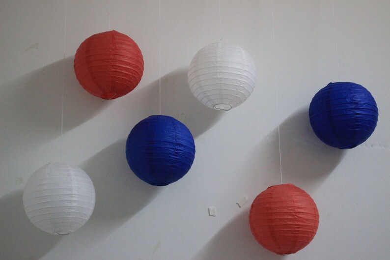 6pcs Royal Blue Red White Diy Round Paper Lantern Lamp Shades For Wedding Birthday July 4th Patriotic Party Decor Bridal Shower