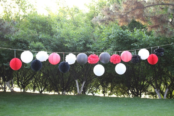 18pcs Mixed Red Black White Party Tissue Pom Poms Pompoms Etsy