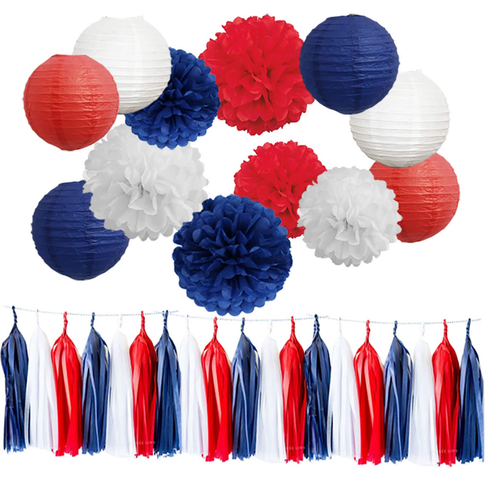 Set of 15 Mixed Royal Blue Red White DIY Tissue Pom Poms Etsy