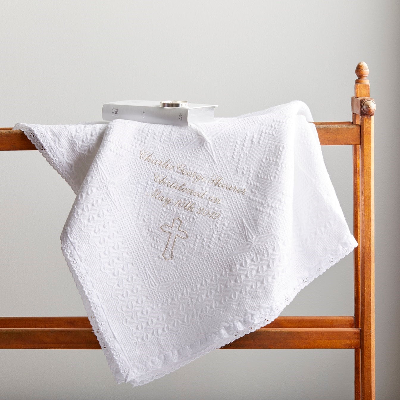 Personalised White Cotton Christening Blanket Baptism Etsy