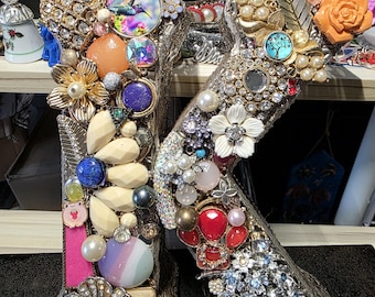 Letter K Vintage Jewelry Embellished Large 3D Freestanding Initial Personalized Gift Statement Decor