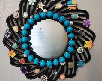 Decorative Mirror, Embellished mirror, 10" Sunburst Frame, Wall Hanging